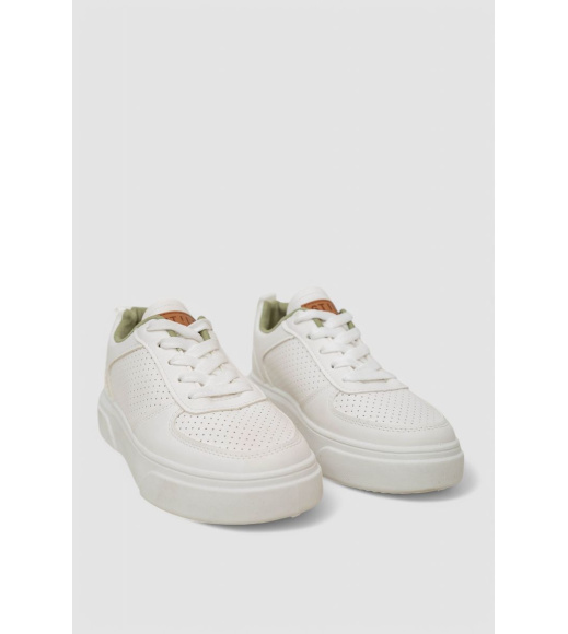 Кеды женские с перфорацией, цвет бело-зеленый, 248RR207