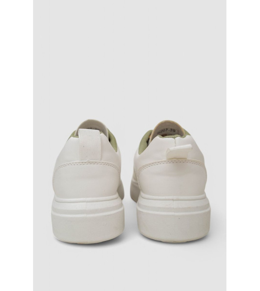 Кеды женские с перфорацией, цвет бело-зеленый, 248RR207