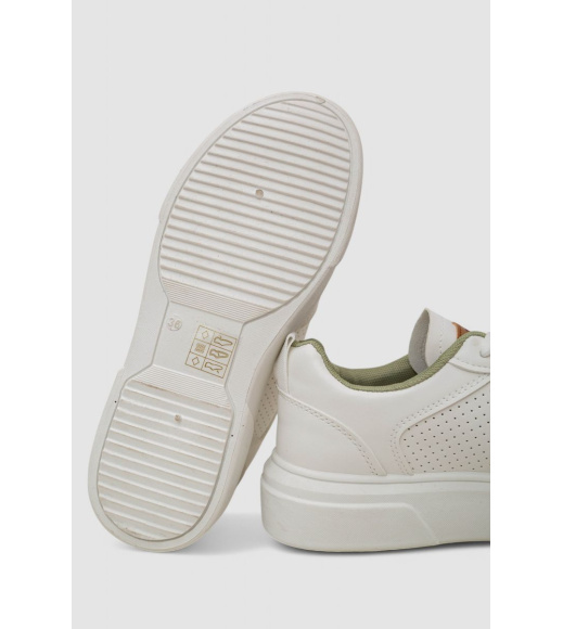 Кеды женские с перфорацией, цвет бело-зеленый, 248RR207