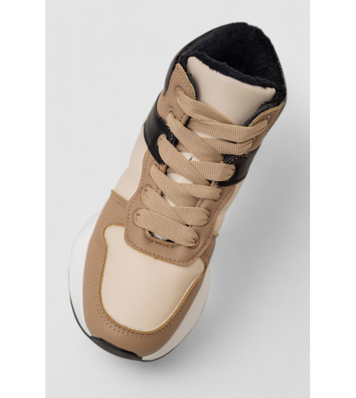 Кроссовки женские зимние на меху, цвет бежево-черный, 248RXM17-93