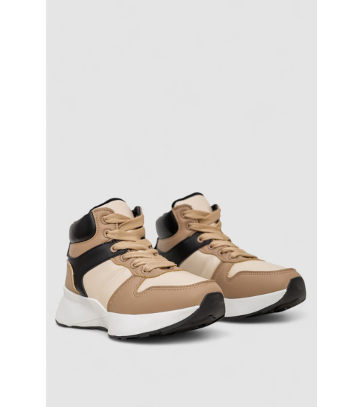 Кроссовки женские зимние на меху, цвет бежево-черный, 248RXM17-93