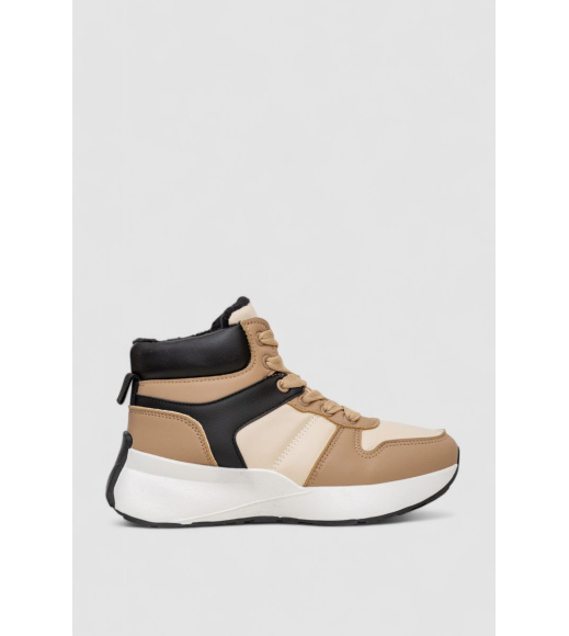 Кроссовки женские зимние на меху, цвет бежево-черный, 248RXM17-93