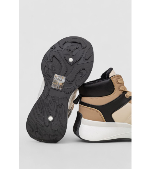 Кроссовки женские зимние на меху, цвет бежево-черный, 248RXM17-93