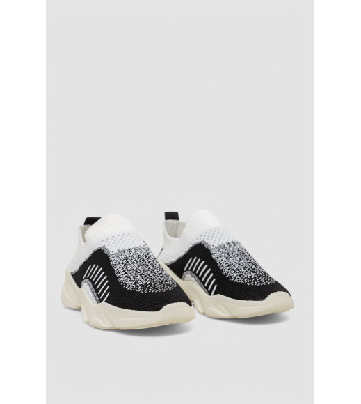 Слипоны женские текстильные, цвет черно-белый, 244R322C