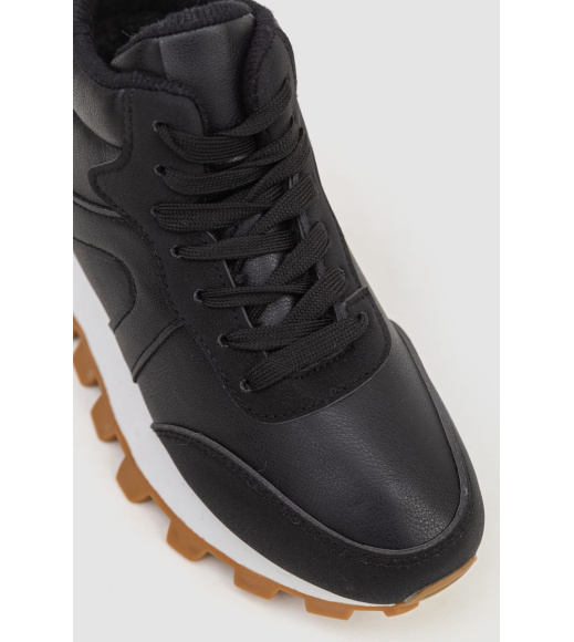 Кроссовки женские с мехом, цвет черно-белый, 243RGM91