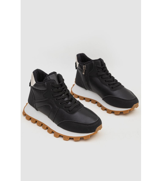 Кроссовки женские с мехом, цвет черно-белый, 243RGM91