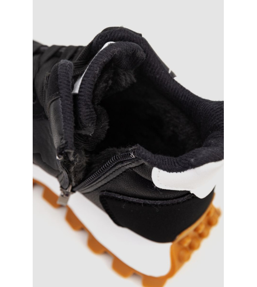 Кроссовки женские с мехом, цвет черно-белый, 243RGM93