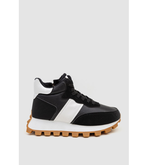 Кроссовки женские с мехом, цвет черно-белый, 243RGM93