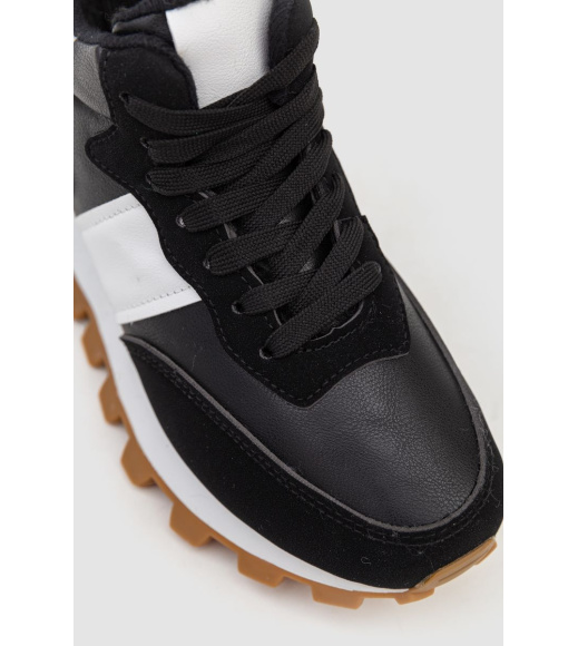 Кроссовки женские с мехом, цвет черно-белый, 243RGM93