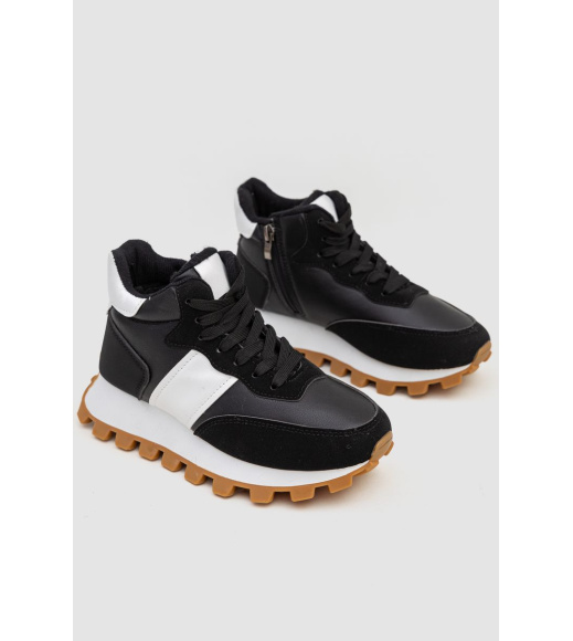 Кроссовки женские с мехом, цвет черно-белый, 243RGM93