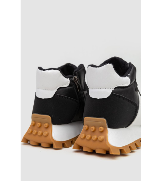 Кроссовки женские с мехом, цвет черно-белый, 243RGM93