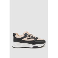 Кроссовки женские экокожа, цвет бежево-черный, 243R186-145