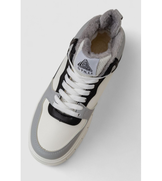 Кроссовки женские на меху, цвет бело-серый, 248RMB09