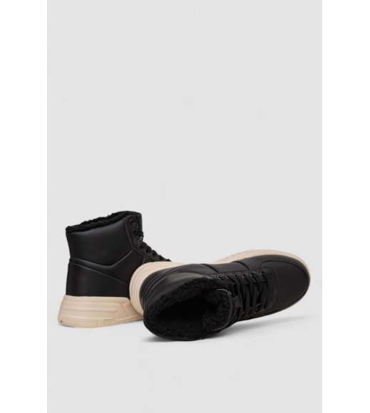 Кроссовки женские зимние на меху, цвет черно-бежевый, 248RCX701