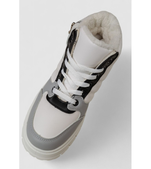 Кроссовки женские зимние на меху, цвет бело-черный, 248RMB06
