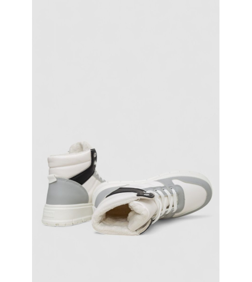 Кроссовки женские зимние на меху, цвет бело-серый, 248RMB03-86