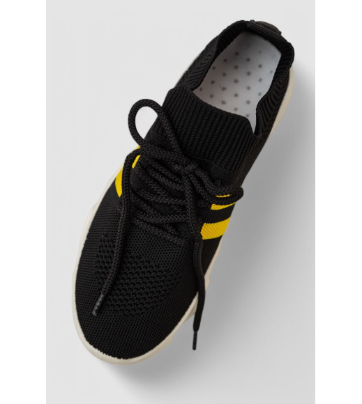 Кроссовки женские текстильные, цвет черно-желтый, 244R251K
