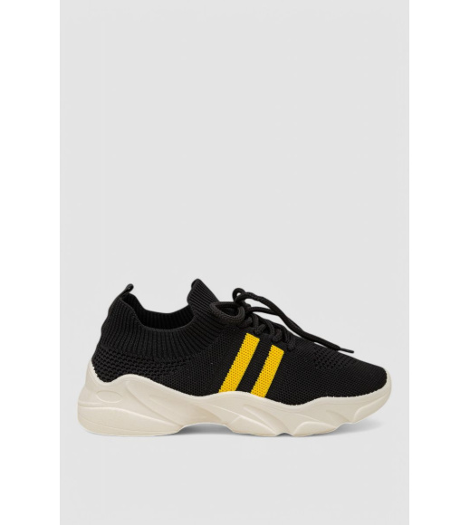 Кроссовки женские текстильные, цвет черно-желтый, 244R251K