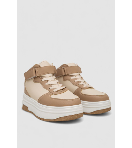 Кроссовки женские зимние на меху, цвет бежево-коричневый, 248RAM02-93