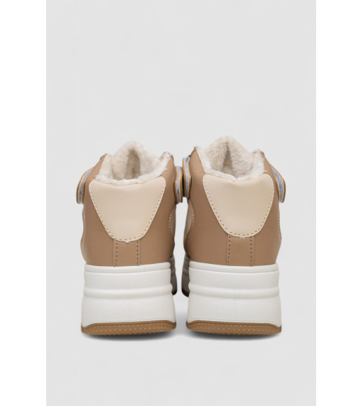 Кроссовки женские зимние на меху, цвет бежево-коричневый, 248RAM02-93