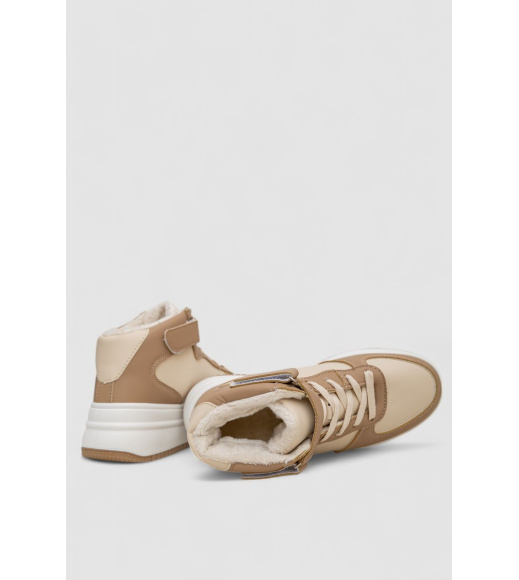 Кроссовки женские зимние на меху, цвет бежево-коричневый, 248RAM02-93