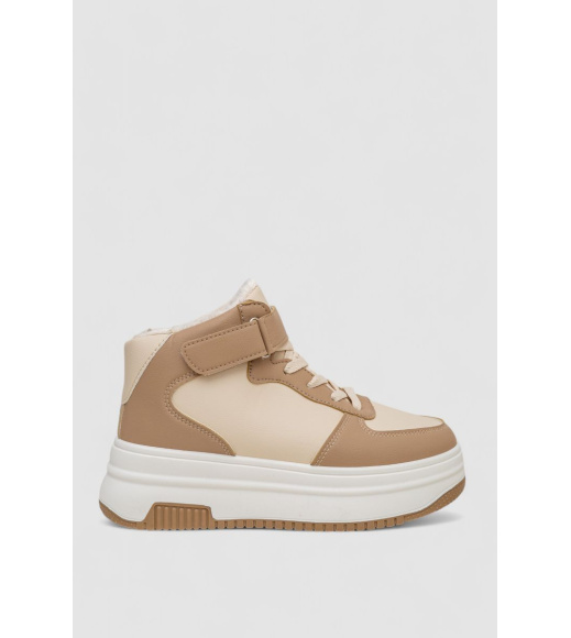 Кроссовки женские зимние на меху, цвет бежево-коричневый, 248RAM02-93