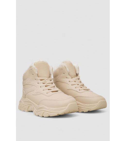 Кроссовки женские зимние на меху, цвет бежевый, 248RDM07