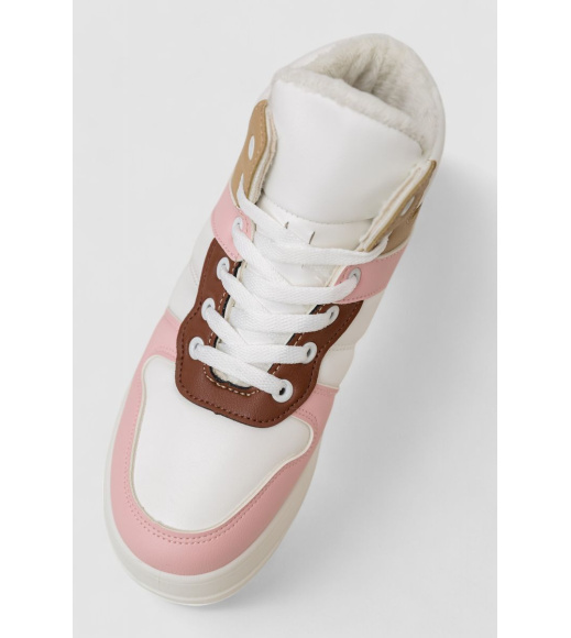 Кроссовки женские зимние на меху, цвет бело-розовый, 248RQT12