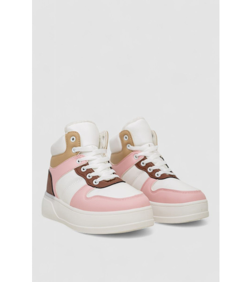 Кроссовки женские зимние на меху, цвет бело-розовый, 248RQT12