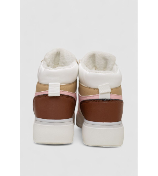 Кроссовки женские зимние на меху, цвет бело-розовый, 248RQT12