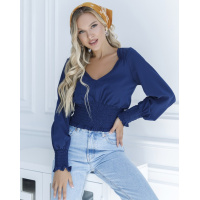 Темно-синяя укороченная блуза с жаткой