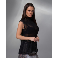 Черная прозрачная блуза из шифона-жатки