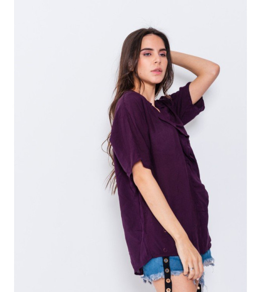Фіолетова вільна блуза з воланами