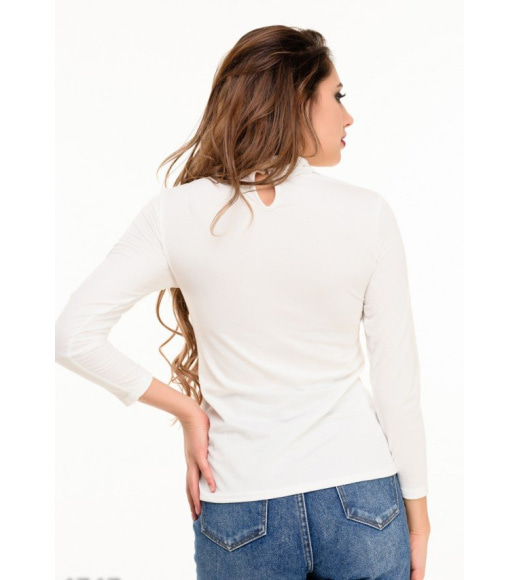 Біла бавовняна блуза з гіпюровим верхи і мереживним коміром