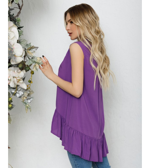Фиолетовая асимметричная блуза без рукавов с воланом
