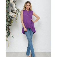 Фіолетова асиметрична блуза без рукавів з воланом