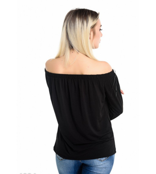 Чорна вільна блуза з відкритими плечима й довгими рукавами