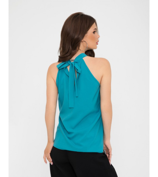 Бирюзовая блуза-халтер с бантом на спинке