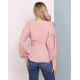 Рожева шифонова блуза на запах з баскою