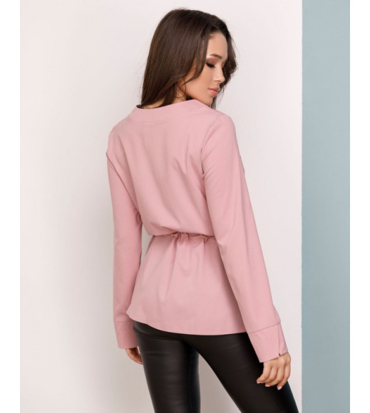 Розовая приталенная блуза на кулиске