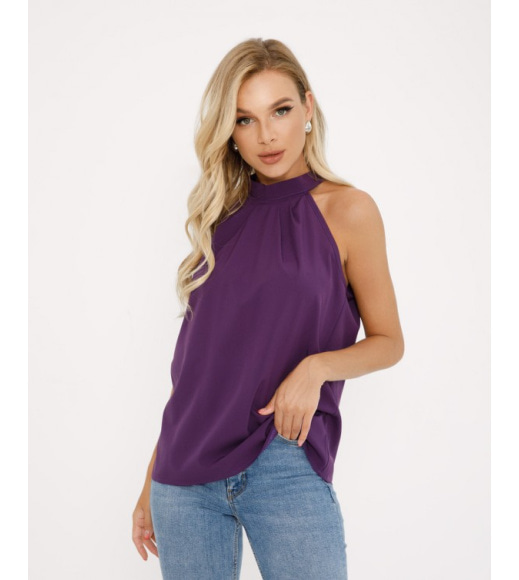 Фиолетовая блуза-халтер с бантом на спинке