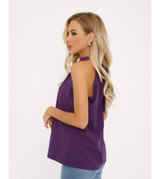Фіолетова блуза-халтер з бантом на спинці