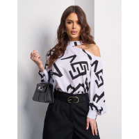 Белая принтованная блуза с открытым плечом