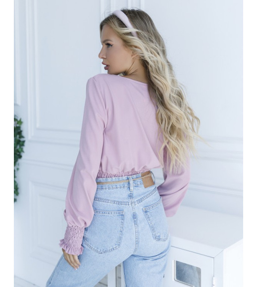 Розовая укороченная блуза с жаткой