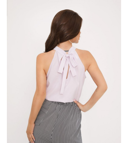 Сиреневая блуза-халтер с бантом на спинке