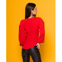 Червона блуза на запах з басками