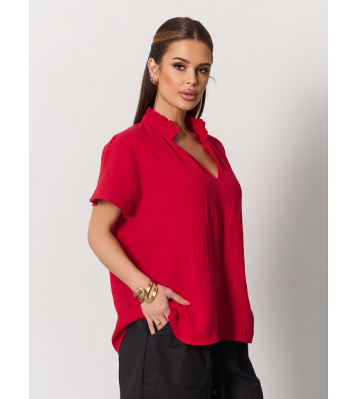 Красная свободная блуза из муслина