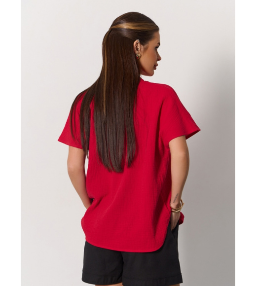Красная свободная блуза из муслина