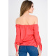 Красная блузка с открытыми плечами в бусинах