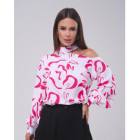 Бело-розовая блуза с открытым плечом